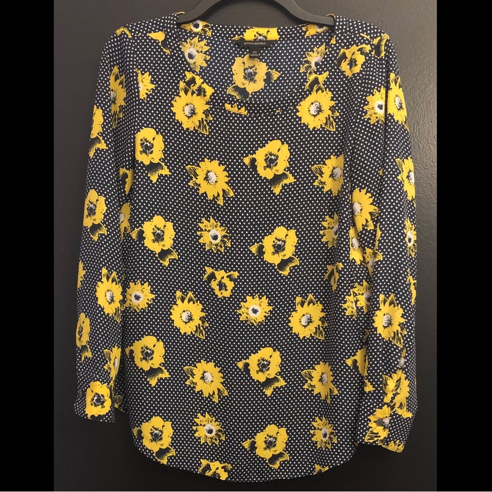 Banana Republic Yellow & Navy Floral Long-Sleeve Blouse